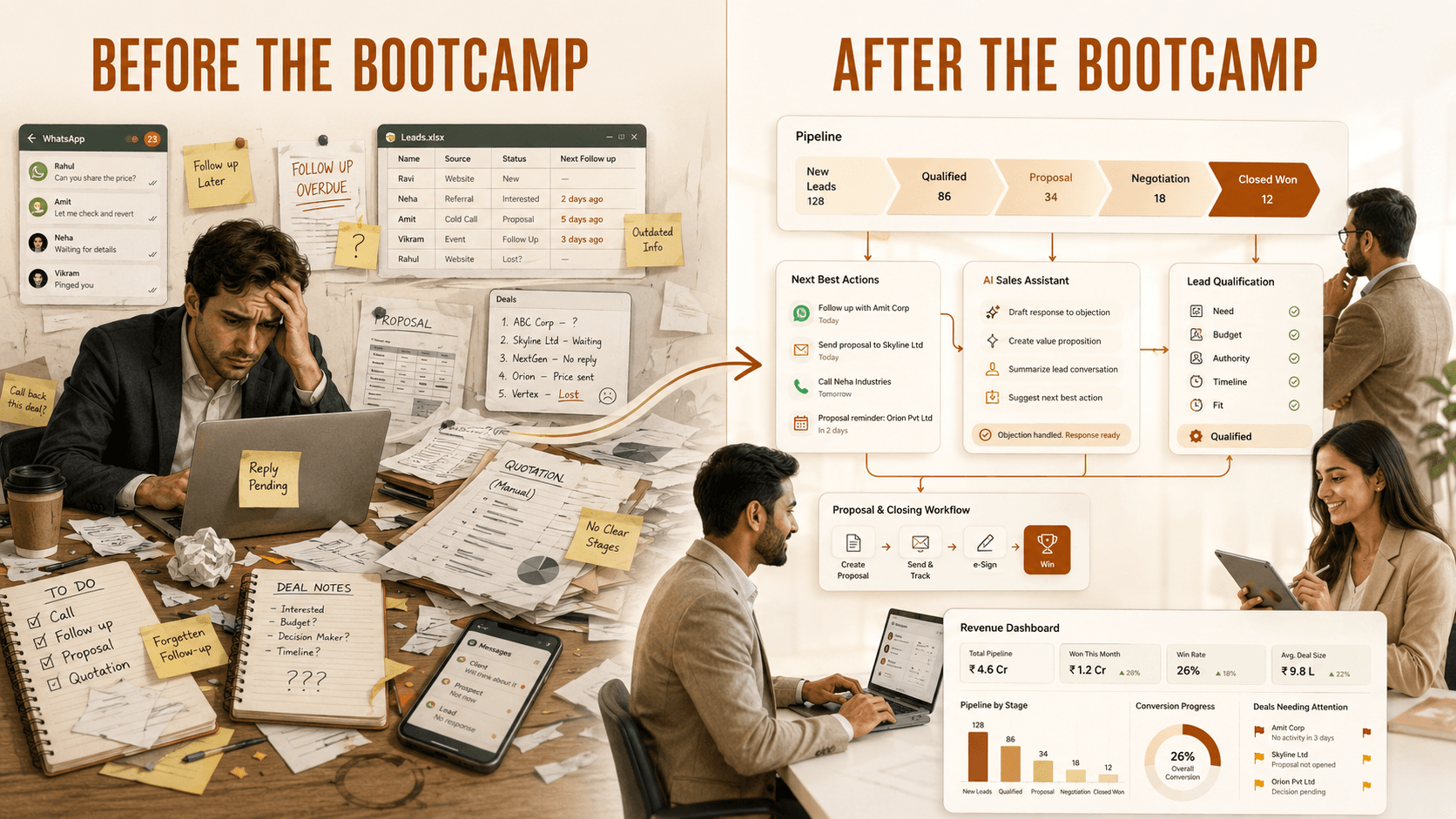Before and after transformation of a sales process from messy to structured